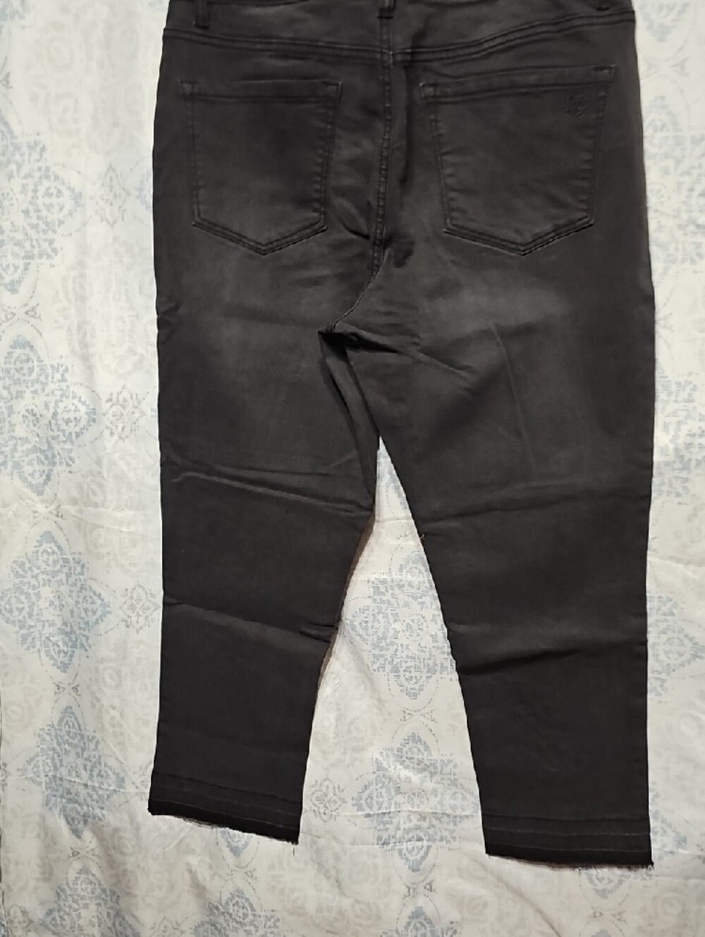 DG2- Black Embroidered Leopard Print Raw Edge Jeans - Picture 6 of 8